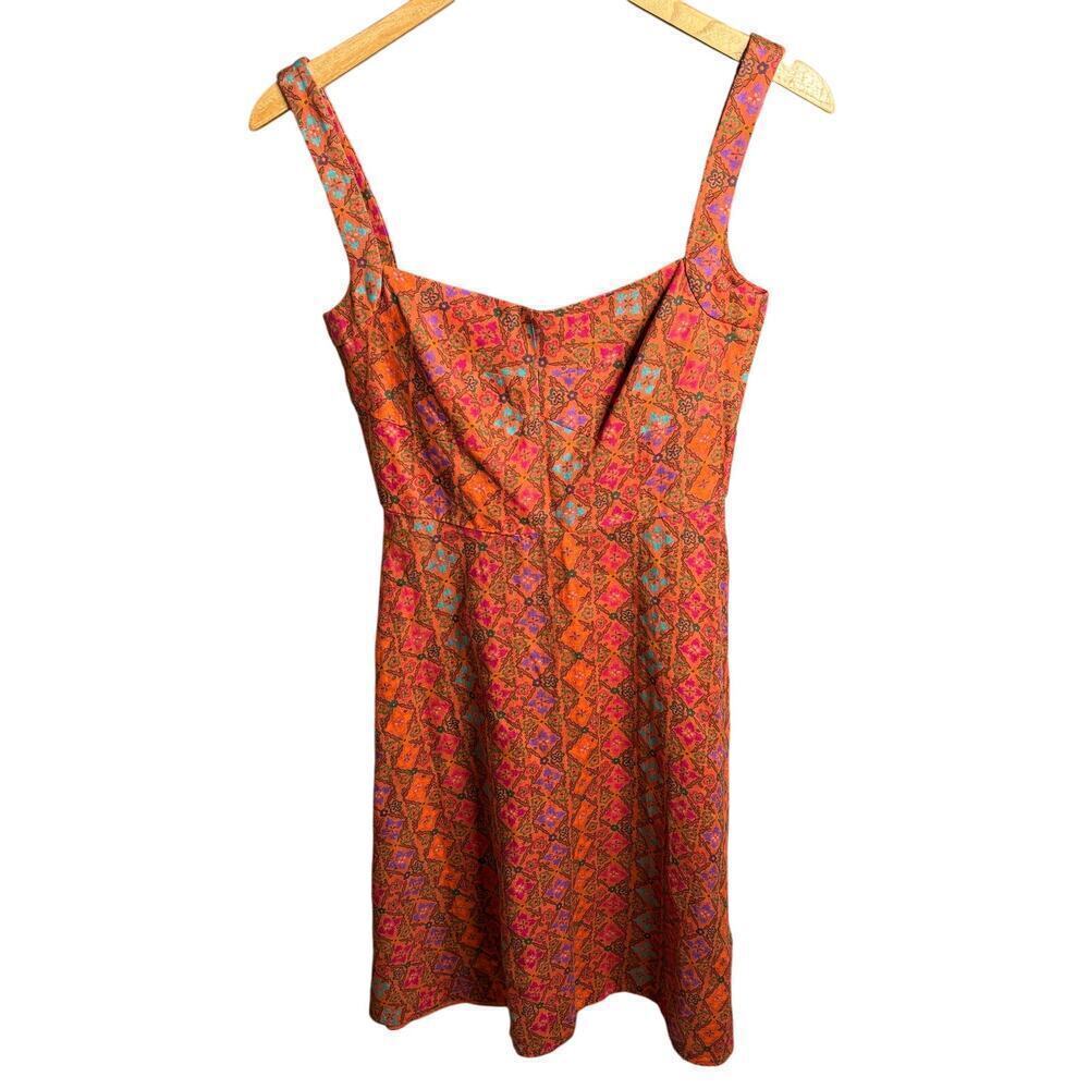 Saloni Rachel Printed Linen Mini Dress Red Size 2 - Picture 5 of 8